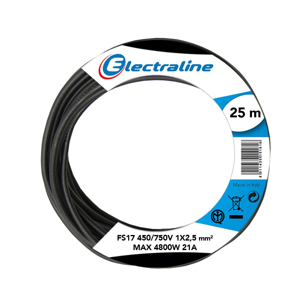 Electraline Unipolar Cable 13142 FS17, Section 1 x 2.5 mm², Black, 25 M