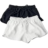 RoseSeek Women's 2 Packs Drawstring Waist Sweat Shorts Low Rise Workout Track Shorts Casual Lounge