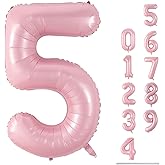 Light Pink Balloon Number 5, 40 Inch Large Self Inflating Foil Number Balloons 0-9, Pastel Pink Digital 5 Helium Balloon for 5th Girls Women Birthday Party Graduation Anniversary Decorations