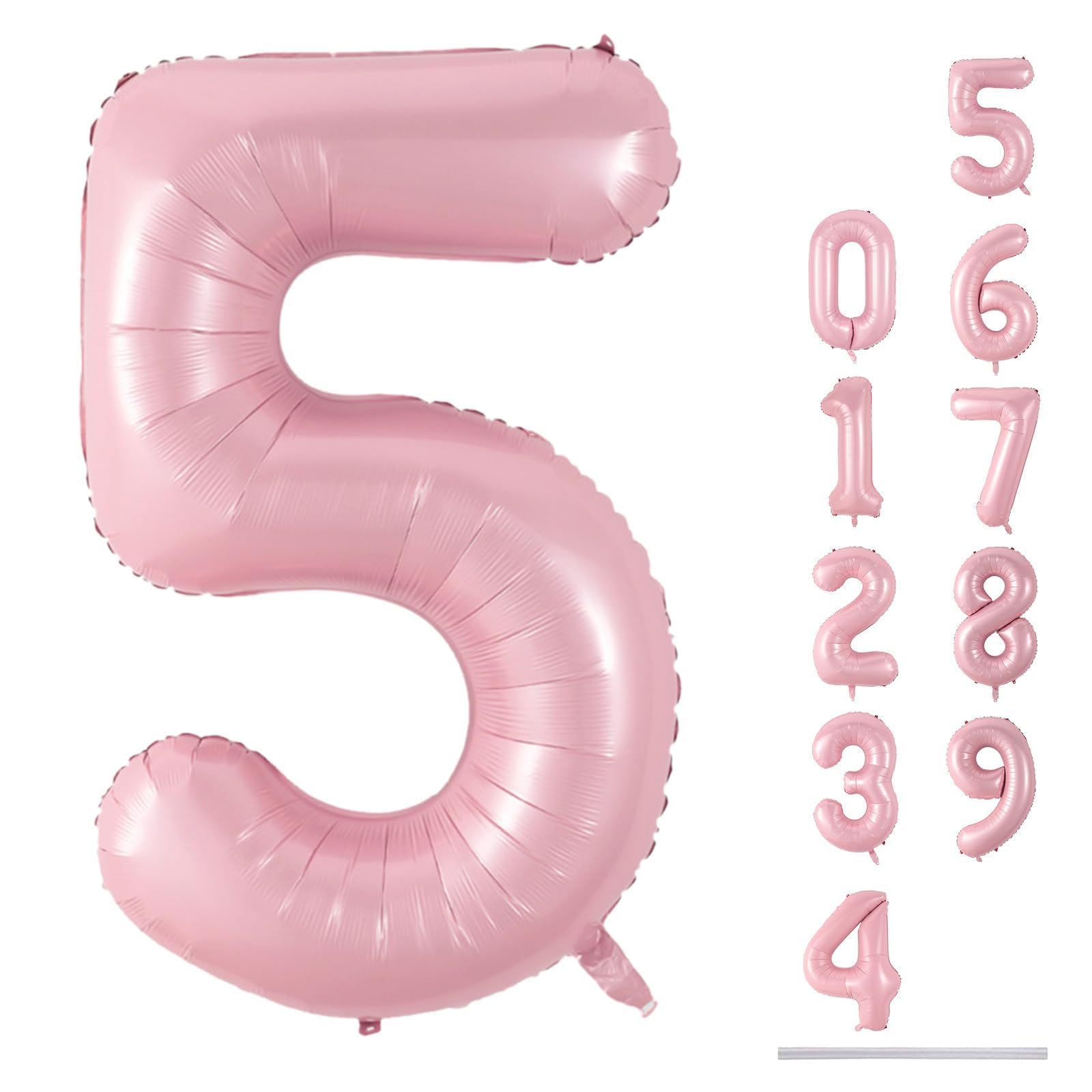 Photo 1 of Light Pink Balloon Number 5, 40 Inch Large Self Inflating Foil Number Balloons 0-9, Pastel Pink Digital 5 Helium Balloon for 5th Girls Women Birthday Party Graduation Anniversary Decorations