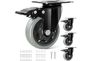 4 Inch Caster Wheels, Casters Set of 4 Heavy Duty, BZOLIHEU Locking Casters, Silent Top Plate Swivel Casters with Brake, Polyurethane Castor Wheels for Furniture and Workbench Cart