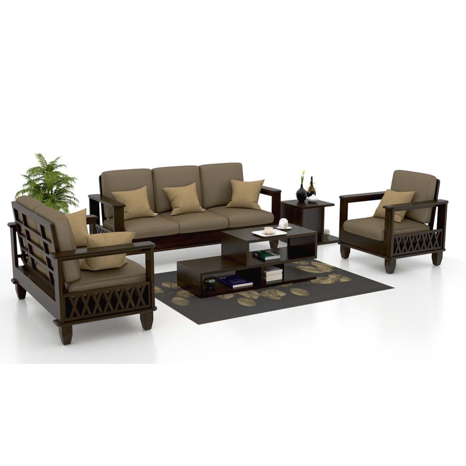 Woodstock Furnitures Sheesham Wood Sofa Set for Living Room, Wooden