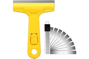 SRXAMZUS Razor Blade Scraper, 4" Scraper Tool with 10 Extra Replacement Metal Blades, Razor Scraper Remover for Cleaning Paint, Caulk, Adhesive, Label, Decal, Sticker from Window, Glass, Tile, Floor, Stove Top