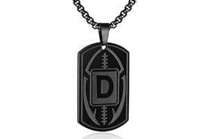 SENRAN Football Initial A-Z Dog Tag Necklace for Men Football Charm Pendant Stainless Steel Chain 22+2 Inches Personalized Sports Athletes Jewelry Football Gift for Men
