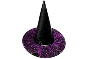 Seasons Stars SSDecor Witch Hat with Purple Tulle and Sequins, Black and Purple Costume Accessory for Kids Women Party