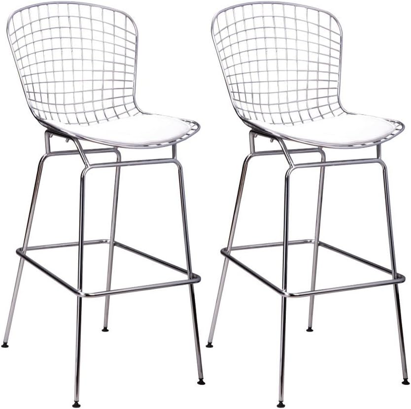 Ergo Furnishings Mid-Century Modern Mesh Chrome Counter Stool (Set of 2) White