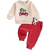 FOCUSNORM Toddler Baby Boy Christmas Outfits Tree Car Embroidered Sweatshirt and Joggers Pants Infant Boy Fall Winter Clothes
