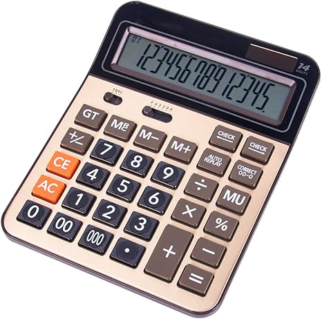 Amazon Co Jp Mengshen 電卓 14桁 時間計算 計算機 オフィスの計算機 ポータブルの大型液晶ディスプレイ ソーラー 電池のデュアルパワー電子計算機 大型 Ka06gold ホーム キッチン