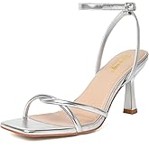 RIBONGZ Women's Heeled Sandals Square Open Toe Kitten Strappy Heels with Ankle Strap Elegant Summer Wedding Party Evening Prom Daily Wear Lace Up Dress Shoes