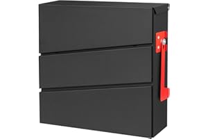 YOOBOX Mailbox Wall Mount with Flag, Large Capacity Mailbox for Outside, Galvanized Steel Cover and Rust-Proof Metal Drop Post Box, for House, Porch, 11.02"x11.02"x4.33", Black, MD071pro