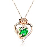 Molenia Heart Birthstone Rose Necklace for Women: Genuine 925 Sterling Silver Rose Gold Pendant Dainty Necklace Gold Jewelry Valentines Christmas Anniversary Birthday Gifts for Wife Mom Daughter
