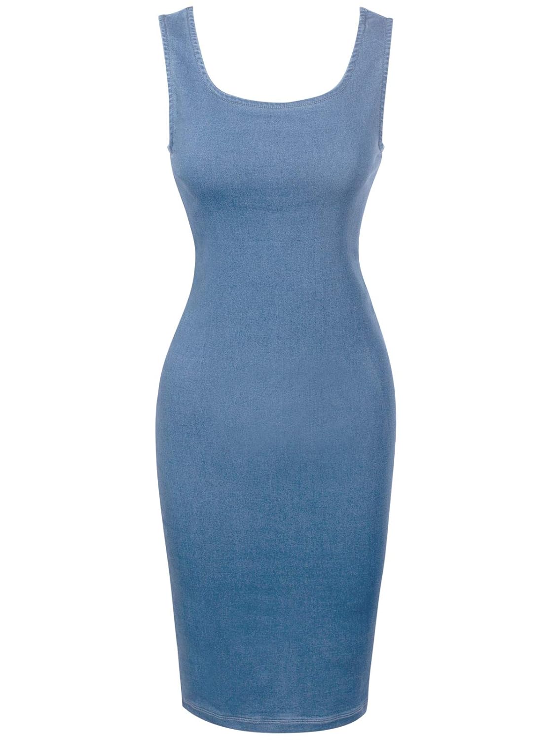 low back denim midi dress