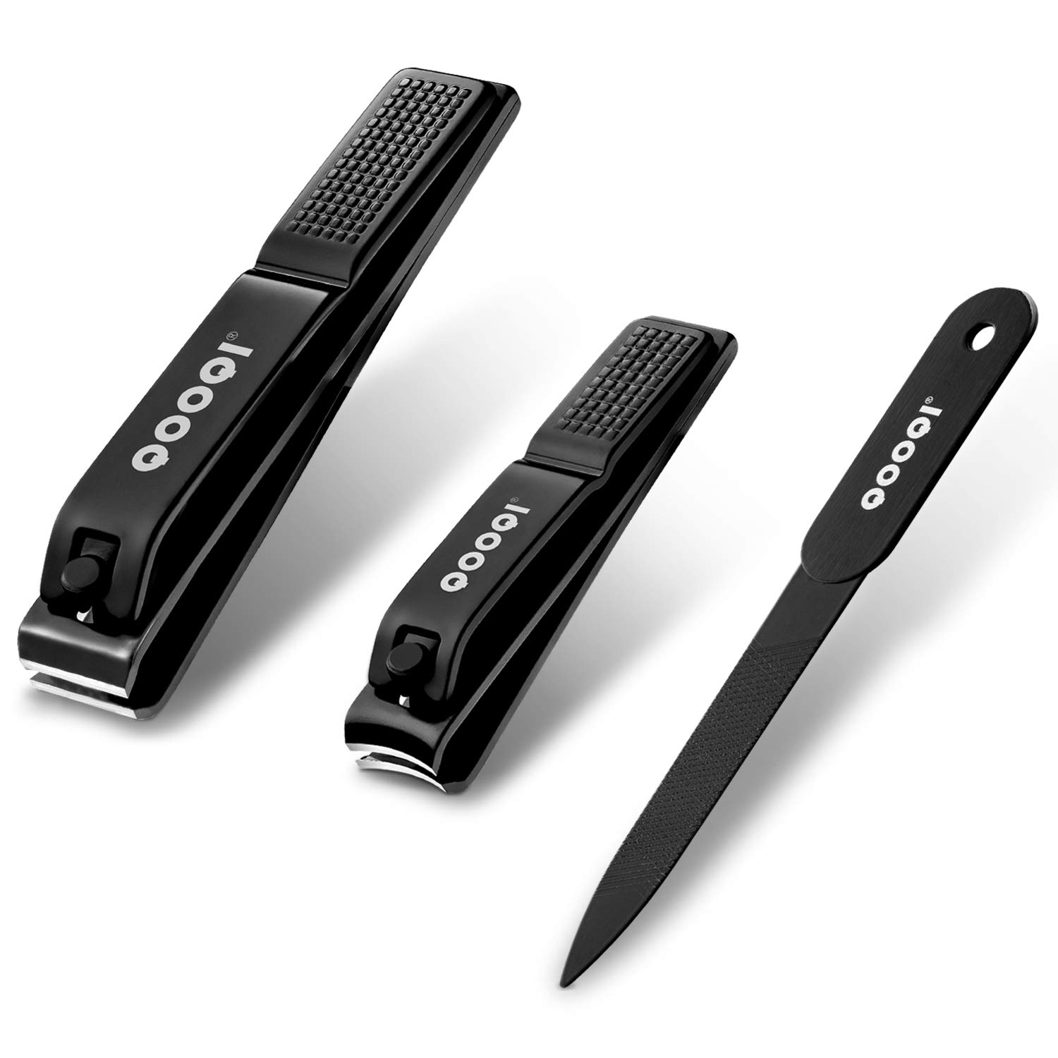 Nail Clippers Set, Sharp Black Stainless Steel Fingernail & Toenail Cutter with Nail File by QOOQI : Beauty