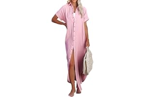 Dokotoo Womens Casual Short Sleeve Side Split Button Down Long Kimonos Cardigans Swimsuit Cover Ups Summer Beach Dress