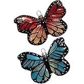 Set of 2 Hand Blown Glass Butterfly Ornaments for Christmas Tree, Colorful Glass Butterfly Christmas Ornaments