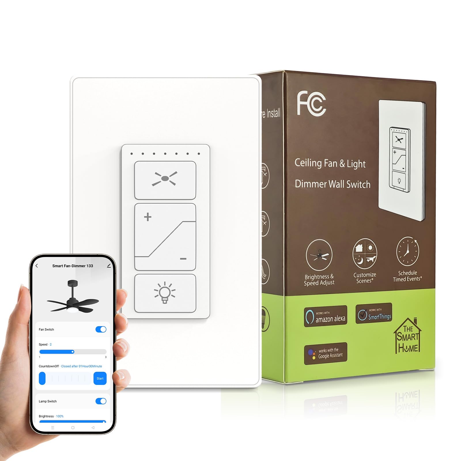 Photo 1 of Smart Fan Light Switch, 2-in-1 Smart Ceiling Fan Control and Dimmer Light Switch Compatible with Alexa, Google Assistant and Smartlife, Single Pole, Neutral Wire Needed, 2.4GHz Wi-Fi