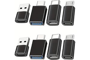 8pcs USB to USB C Adapter, Micro USB to USB C Female Male Converter Connector for Laptop Car Smartphone Headphone Mic PC