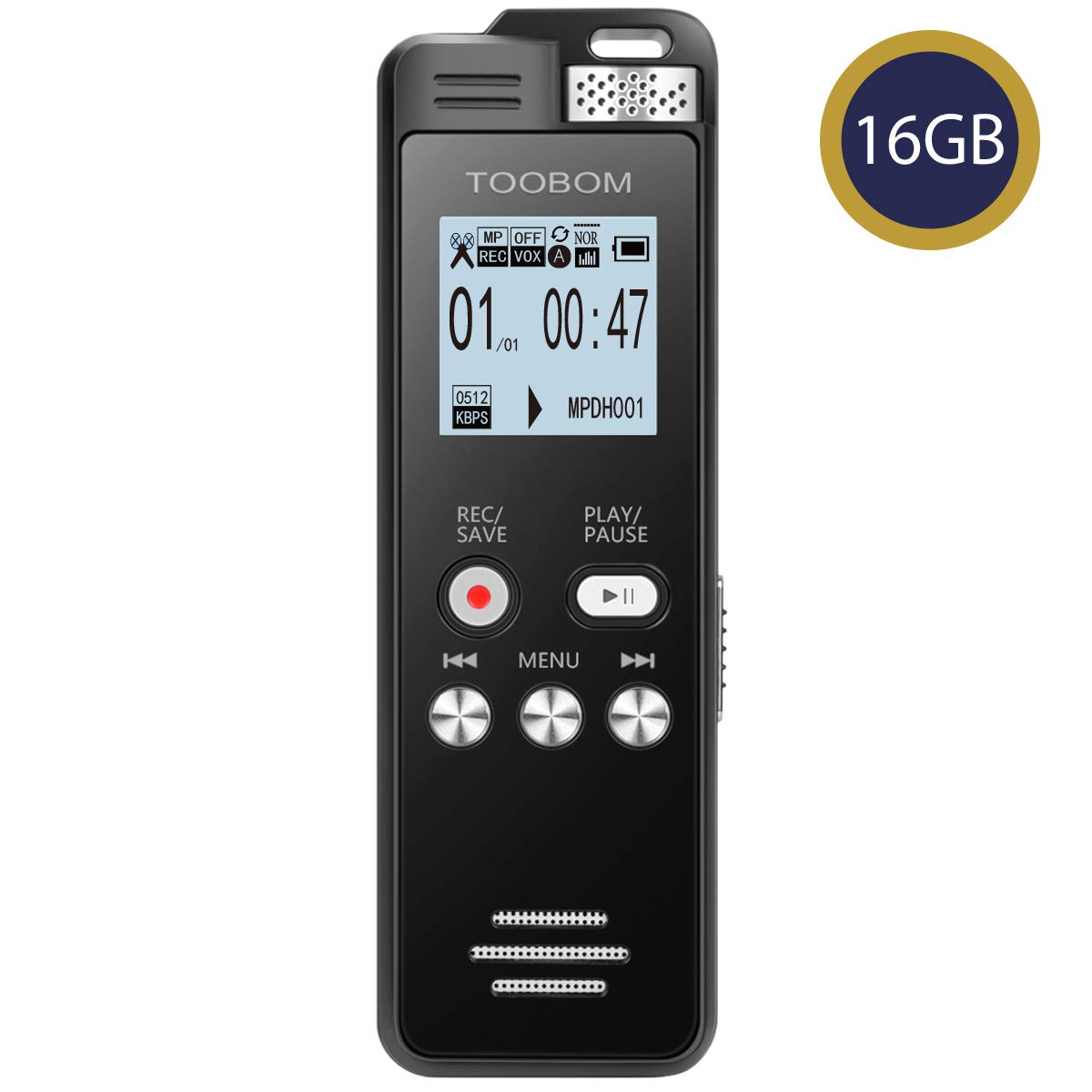 TOOBOM 16GB Digital Voice Recorder Voice Activated Recorder Playback - 2019  Upgraded Sound Audio Recorder Dictaphone