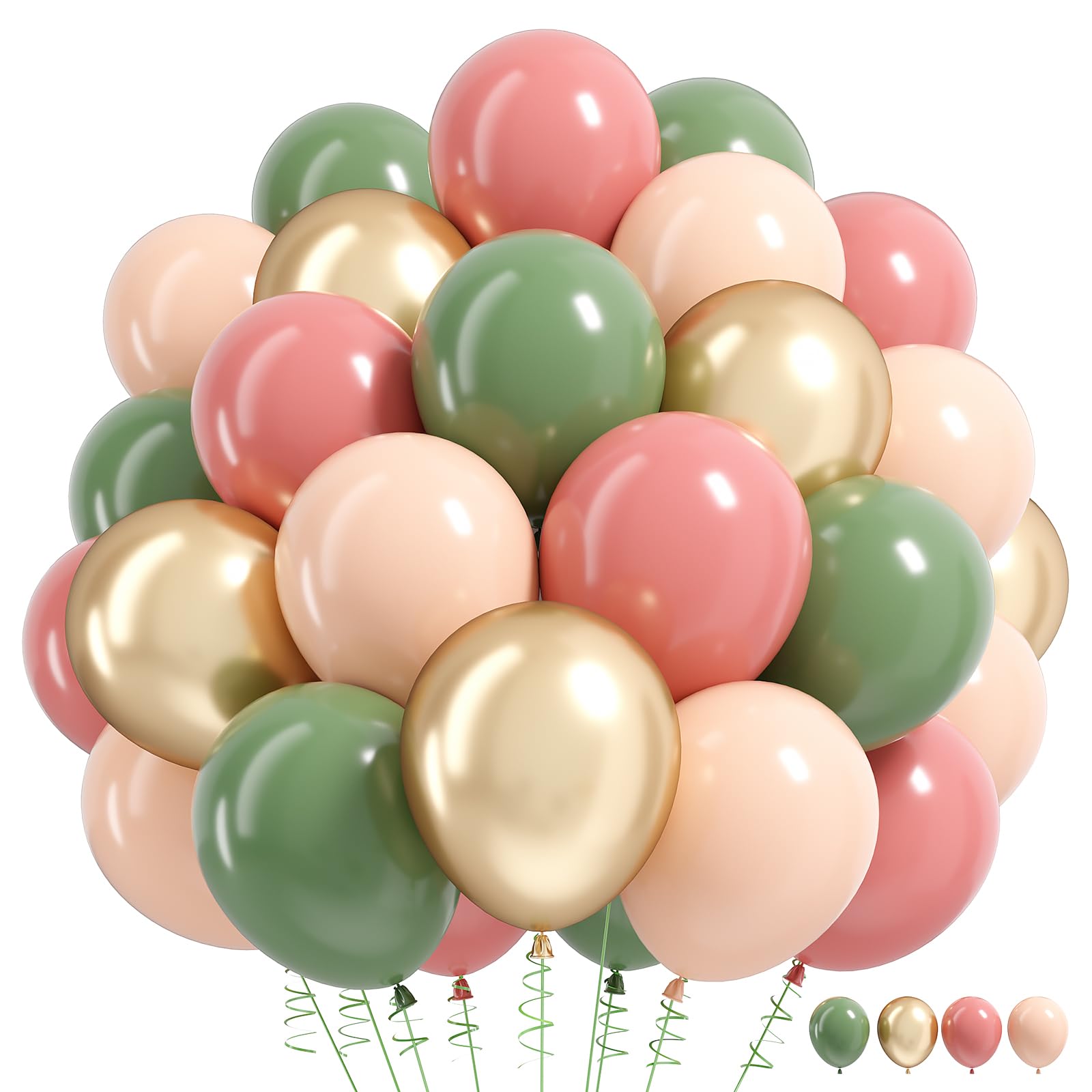 Sage Green Dusty Pink Balloon, 60 Packs 12 Inch Retro Green and Pink Metallic Gold Balloons, Baby in Bloom Balloons for Girls Women Birthdays Baby Shower Floral Fairy Woodland Party Decoration