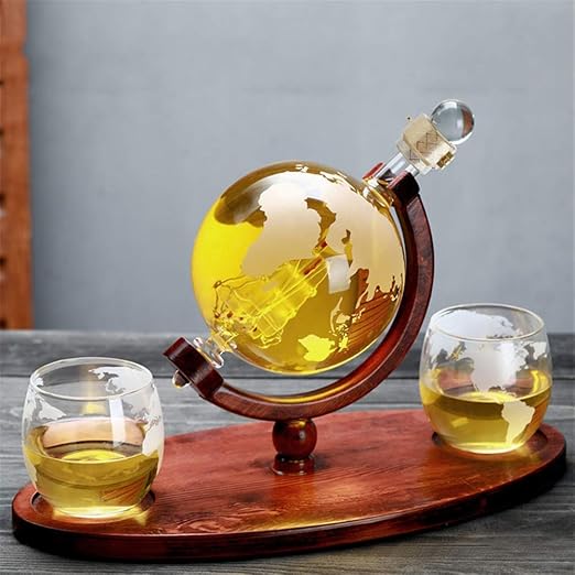 Whiskey Decanter Globe Set,with 2 Etched Globe Whisky Glasses,Heat and