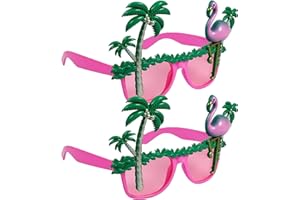 Awleynz 2Pcs Tropical Flamingo Novelty Sunglasses, Coconut Tree Eyeglasses, Pink Party Glasses with Palm Trees, Hawaiian Luau Costume Accessories for Luau Party, Dancing, Beach Events
