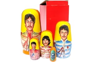 GREAT RUSSIAN GIFTS New Authentic and Original Handmade Long Lasting Collectible Beatles SGT. Pepper's Nesting Doll Featuring John on The Largest Doll, Russian Nesting Doll Set 5.75 Inches Tall with Glossy Red Gift Box