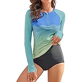 WOWENY Rash Guard Shirts for Women Long Sleeve with Thumb Holes Sun Shirts UPF50+ Swimsuit Bathing Suit Top Only