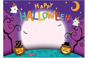 WOLADA Happy Halloween Backdrop Background Halloween Party Photo Decoration Banner Backdrop Cartoon Moon Pumpkin Background 7x5FT 11131