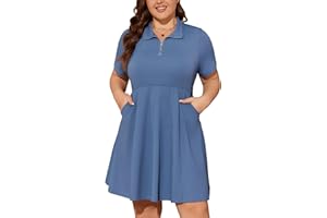 Viracy Womens Plus Size Tennis Dress with Shorts 1/4 Zip Up Empire Waist Short Sleeve Quick Dry Athletic Golf Dresses