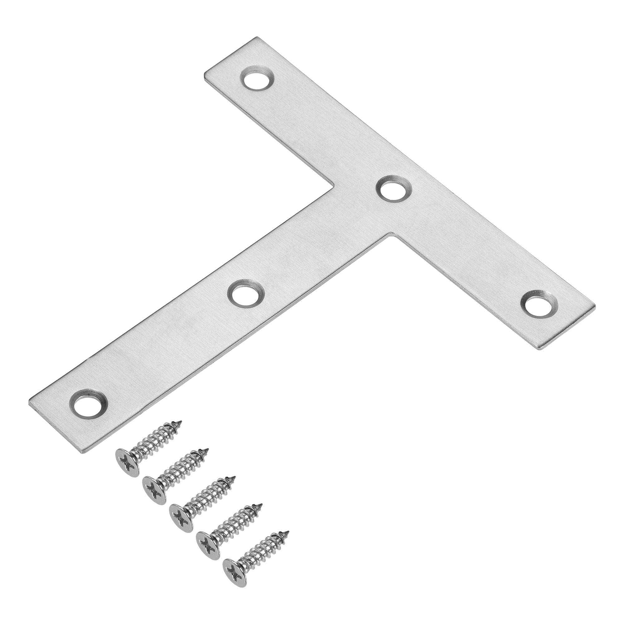 sourcing map T Shape Bracket, 120x120mm Stainless Steel Mending Plate for Joint Fastener with Screws 2Pcs
