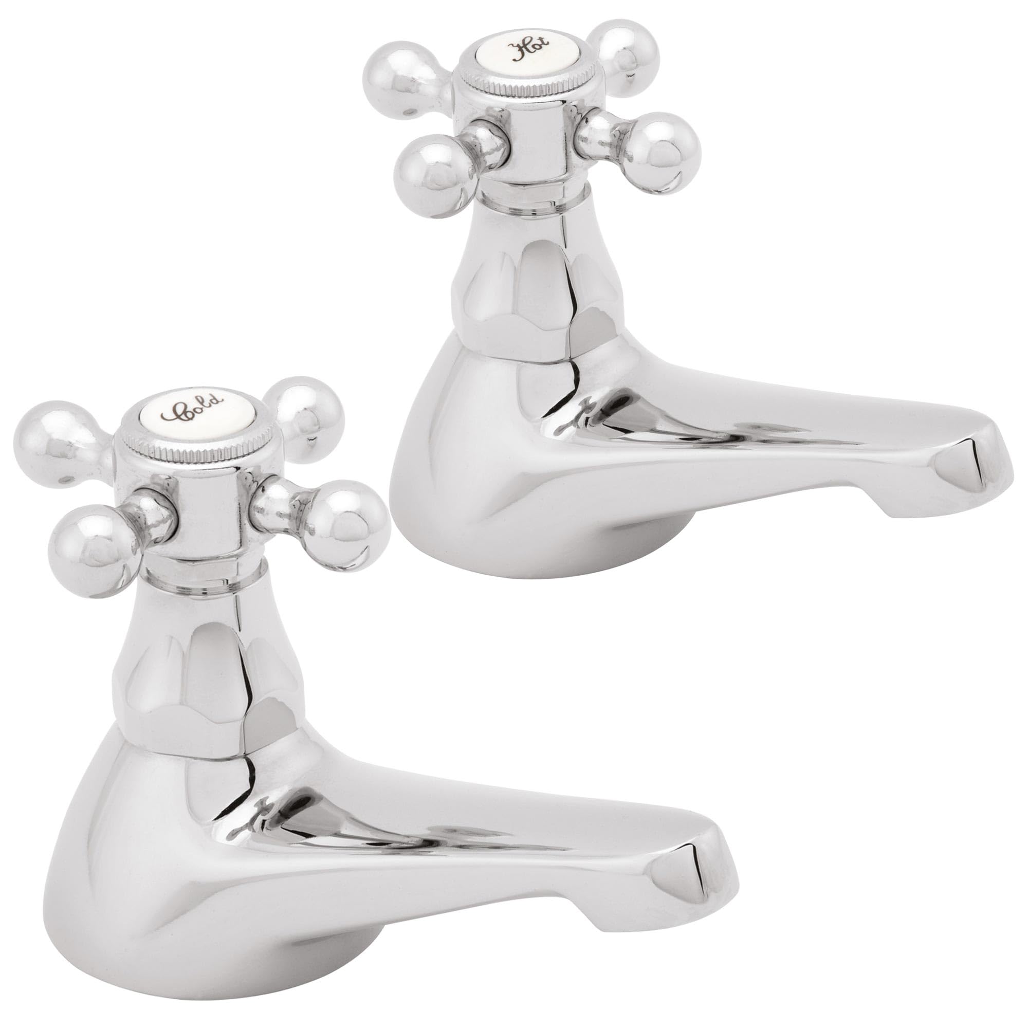 Deva Tudor Basin Taps in Chrome Pair Traditional Victorian Style Cross Lever Turn Hot & Cold Handle Silver Bathroom Sink Toilet Wash Faucet TUD01 – 12 Year Warranty, Set of 2 Pieces