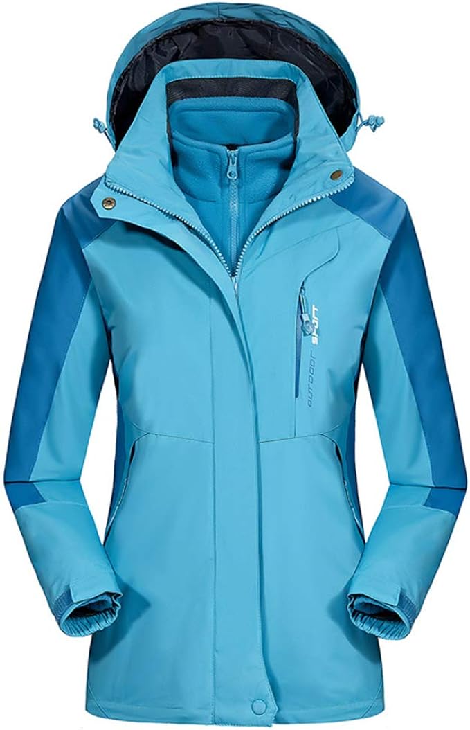LUCKYOUNG Women's 3in1 Waterproof Windproof Outdoor Hooded Coat Raincoat Winter Warm Ski