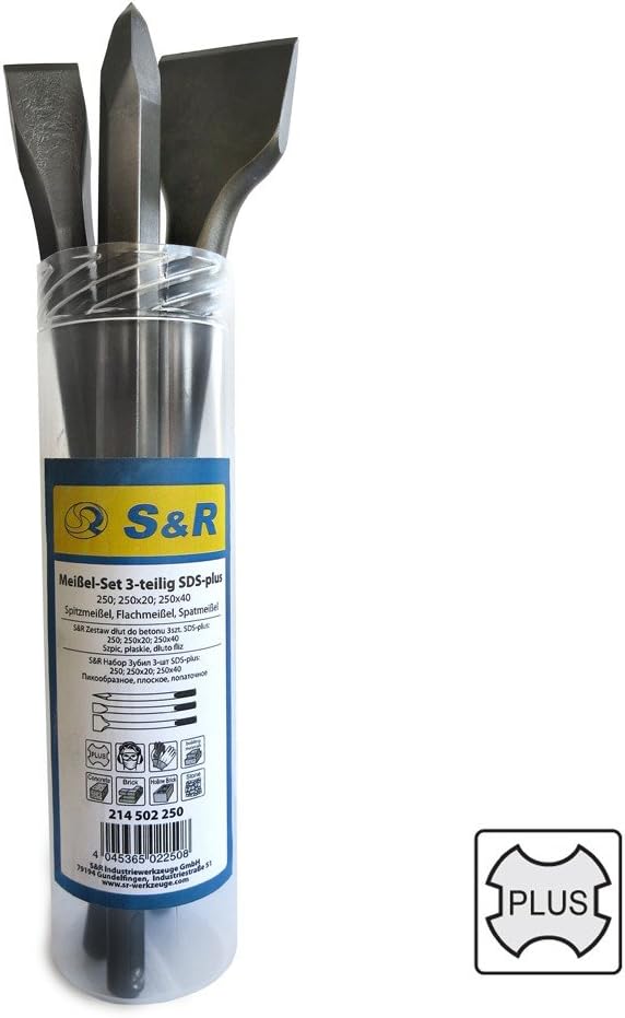 S&R 3-Piece SDS Plus Chisel Set - Spade, Flat, Point Chisel, Flach-, Spitz- und Spatmeißel - Image 4