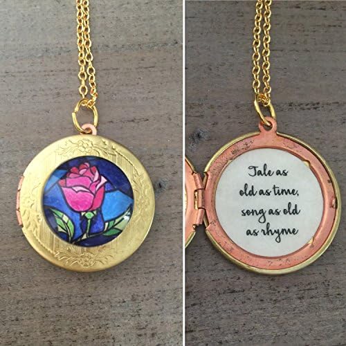 Beauty and the beast necklace, Tale as old as time, quote locket, gold filled chain