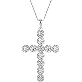 YIFSIY 925 Sterling Silver Cross Pendant Necklaces Round cut Gemstone Birthstone Necklace Religious Jewelry for Women & Men