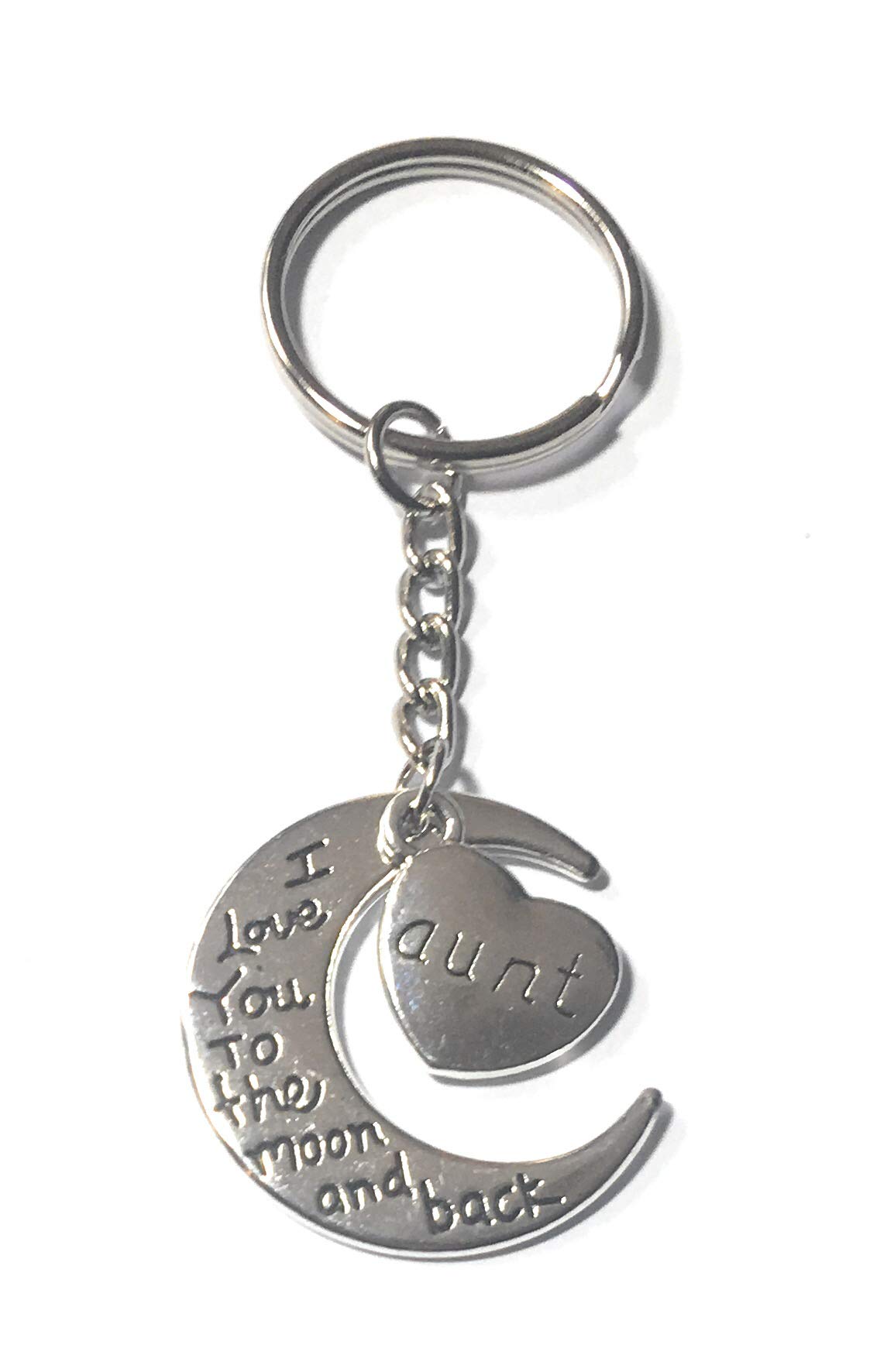 FizzyButton Gifts Keyring Aunt I love you to the moon and back silver tone charm key ring
