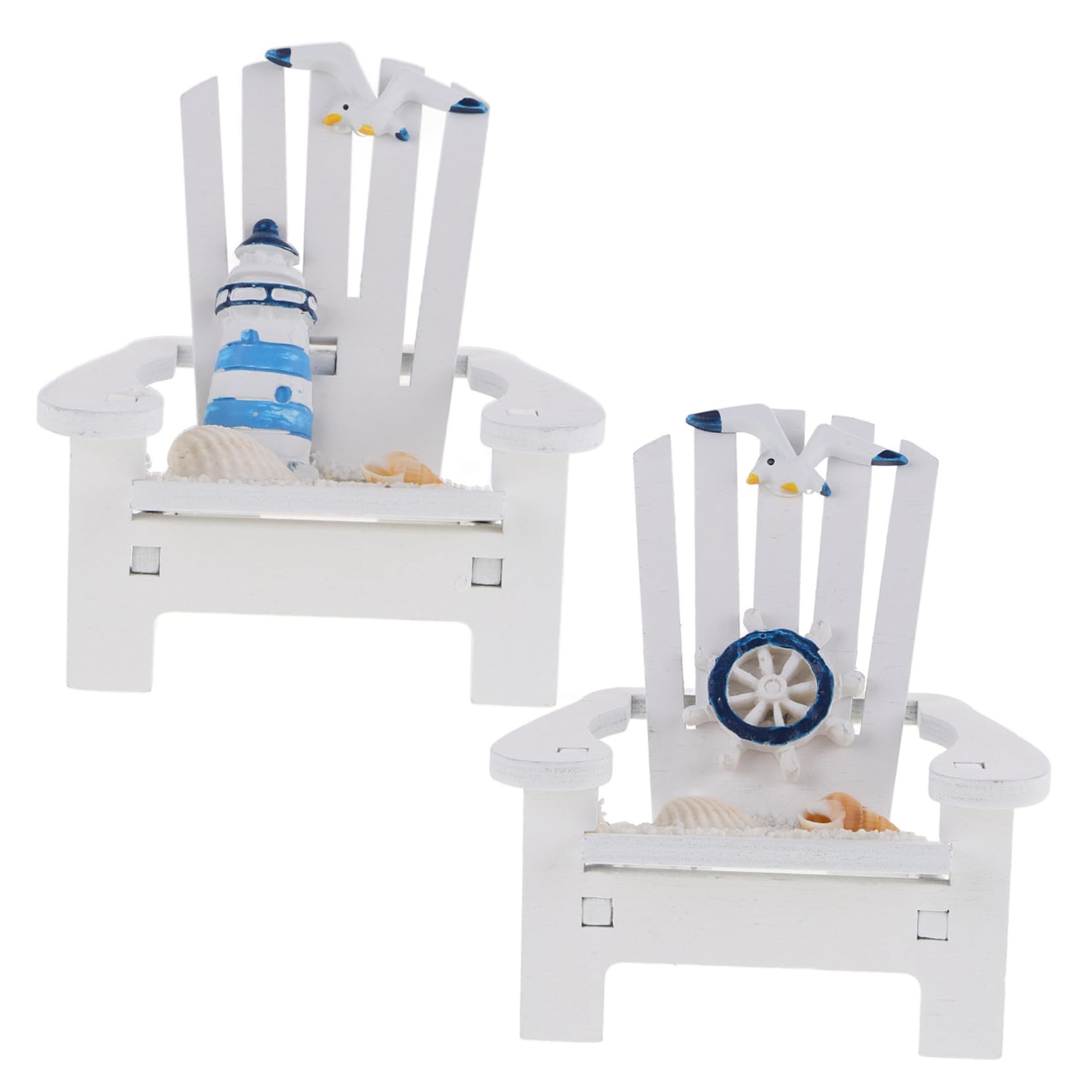 NUOBESTY 2pcs Mini Wooden Beach Chair Nautical Table Decoration Miniature Doll House Ornament Beach Garden Accessories for DIY Dollhouse Home Desktop Decoration