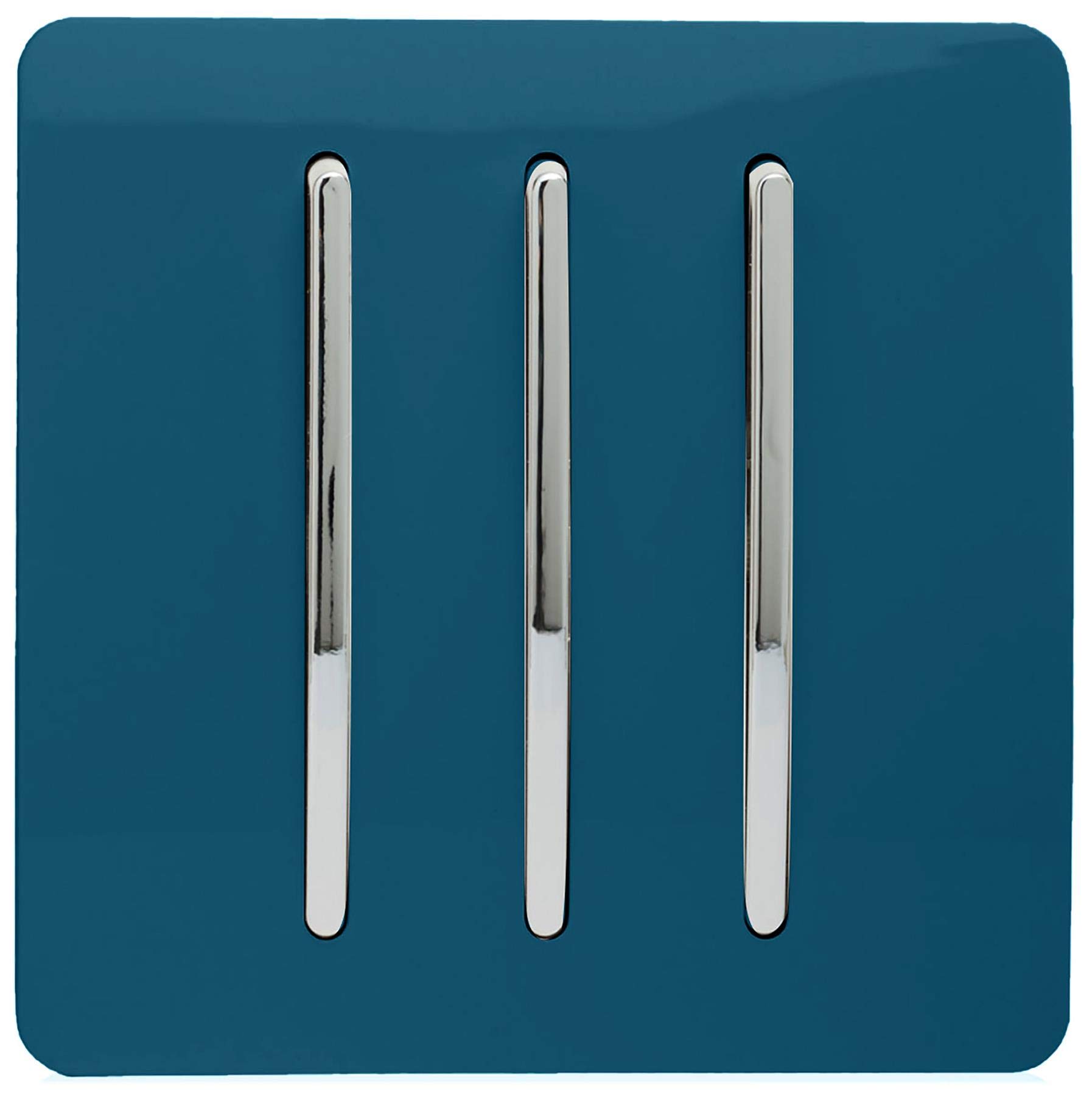 Trendi 3 Gang 2 way 240V Screwless Raised Front Plate Plastic Artistic Modern Glossy 10 Amp Chrome Rocker Triple Electrical Wall Light Switch Midnight Blue - ART-SS6MD