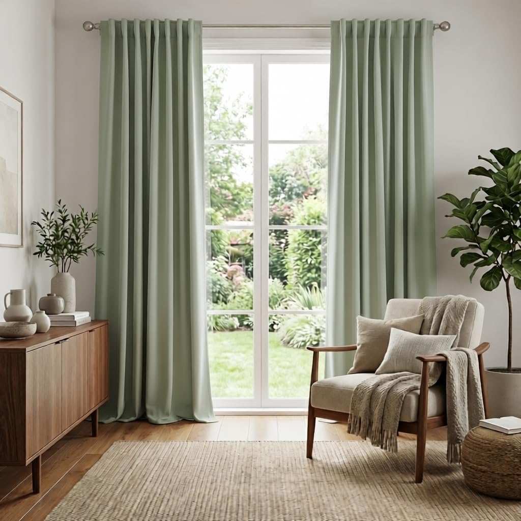 RYB HOME Blackout Curtains for Living Room, Privacy Thermal Insulating Window Treatment Drapes for Bedroom Dining Home Office Basement, W 42 x L 84 inches, Sage, 2 Panels Image