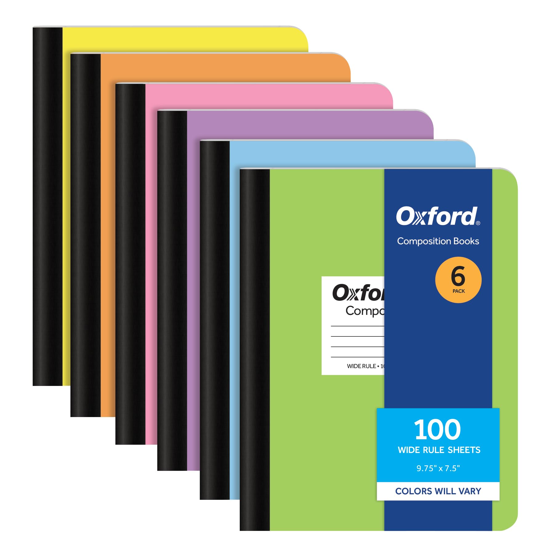 Photo 1 of Oxford Composition Notebooks, 6 Pack, Cover Colors Vary, Wide Ruled Paper, 9-3/4 x 7-1/2 Inch School Journals, Assorted Pastel Covers, 100 Sheets, per Book (63759)