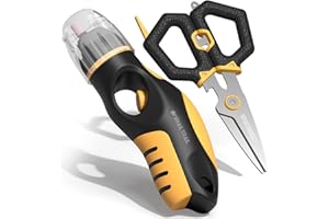 SNAIL TRAIL Fishing Line Stripper & 6" Scissors Kit, Built-in Electric Hook Sharpener, Portable Fish Braided Line Remover & Unwinding Tool, Reel Line Removal Equipment, Stripping Unwinder Gear for Men