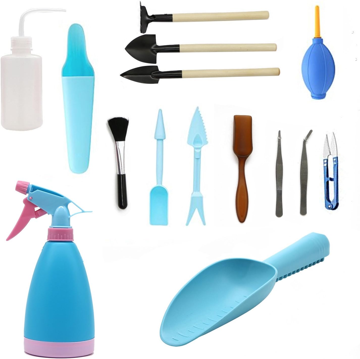 15 Pieces Succulent Transplanting Mini Garden Hand Tool Set for Indoor Gardening Plant Care (Blue)
