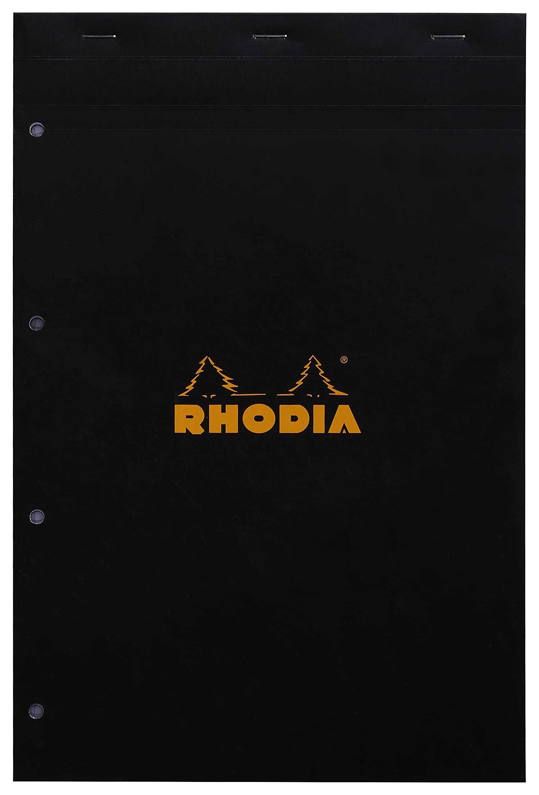 RHODIA 202019C - Set of 3 Stapled Notepads N°20 Black/Orange - A4+ 21 x 31,8 cm - Small Squares - 80 Detachable Sheets 4 Hole Perforation, White Paper 80 g/m²