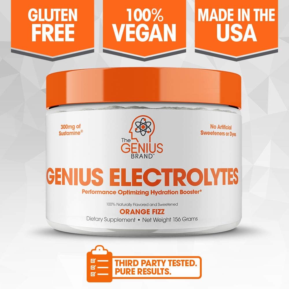 Genius Electrolyte Powder – Natural Hydration Booster | Endurance Supplement with Electrolytes (Potassium, Magnesium, Zinc) - Sugar Free, Vegan, Keto Friendly Energy - Orange Fizz (Drink Mix), 30 Sv: Health & Personal Care