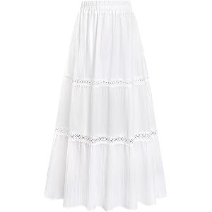 HUSKARY Women's Maxi Skirts 2026 High Waisted Boho Tiered Crochet Skirt | 2 Side Pockets,S-2XL, Casual, High Waisted, with li