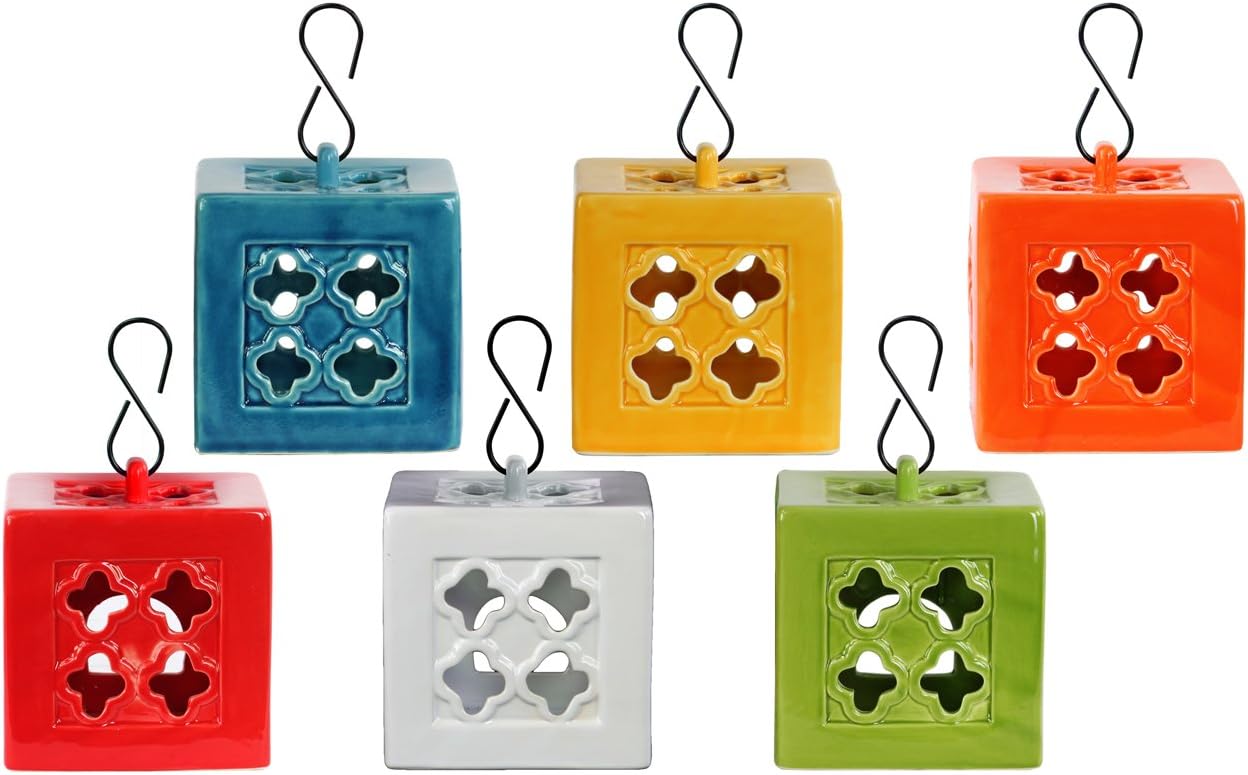Amazon Com Urban Trends Ceramic Square Tea Light Lantern With Metal Hook In Lg Gloss Finish Assortment Of 6 Yellow Green Red Orange Amber White Teal Home Kitchen