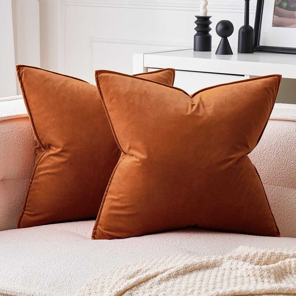Photo 1 of MIULEE Fall Pack of 2 Rust Decorative Velvet Throw Pillow Cover Soft Pillow Cover Soild Square Cushion Case for Sofa Bedroom Car 18x 18 Inch 45x 45cm