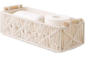 SLENYUBRIDAL Macrame Storage Basket Boho Decor Baskets for Organizing Woven Decorative Basket for Countertop Toilet Paper Basket for Toilet Tank Top Shelf Basket with Handle for Bathroom Decor Nursery