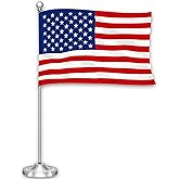 G128 American USA Deluxe Desk Flag Set | 8.5x5.5 In | Printed 300D Polyester, with Silver Dome and Base, 15" Metal Pole, Decorations For Office, Home and Festival Events Celebration