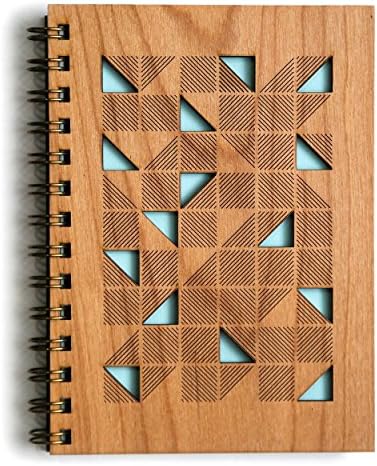 Mini Geo Tiles Laser Cut Wood Journal (Notebook / Birthday Gift / Gratitude Journal / Handmade)